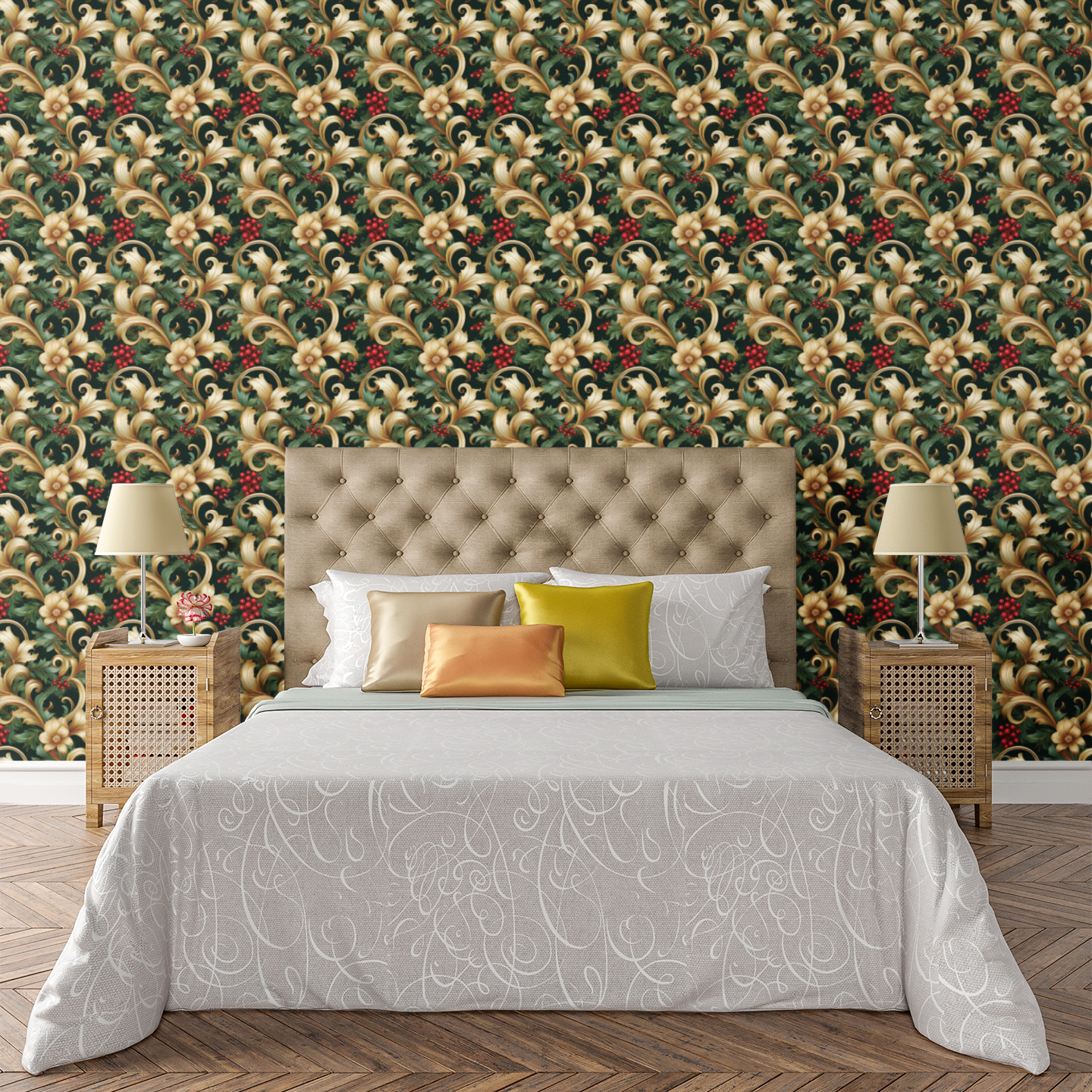Baroque Evergreen Wallpaper