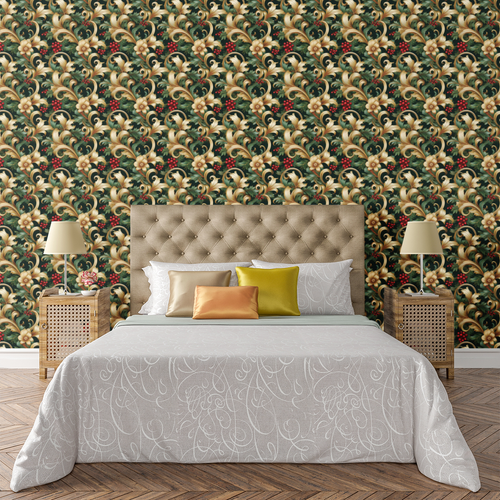 Baroque Evergreen Wallpaper