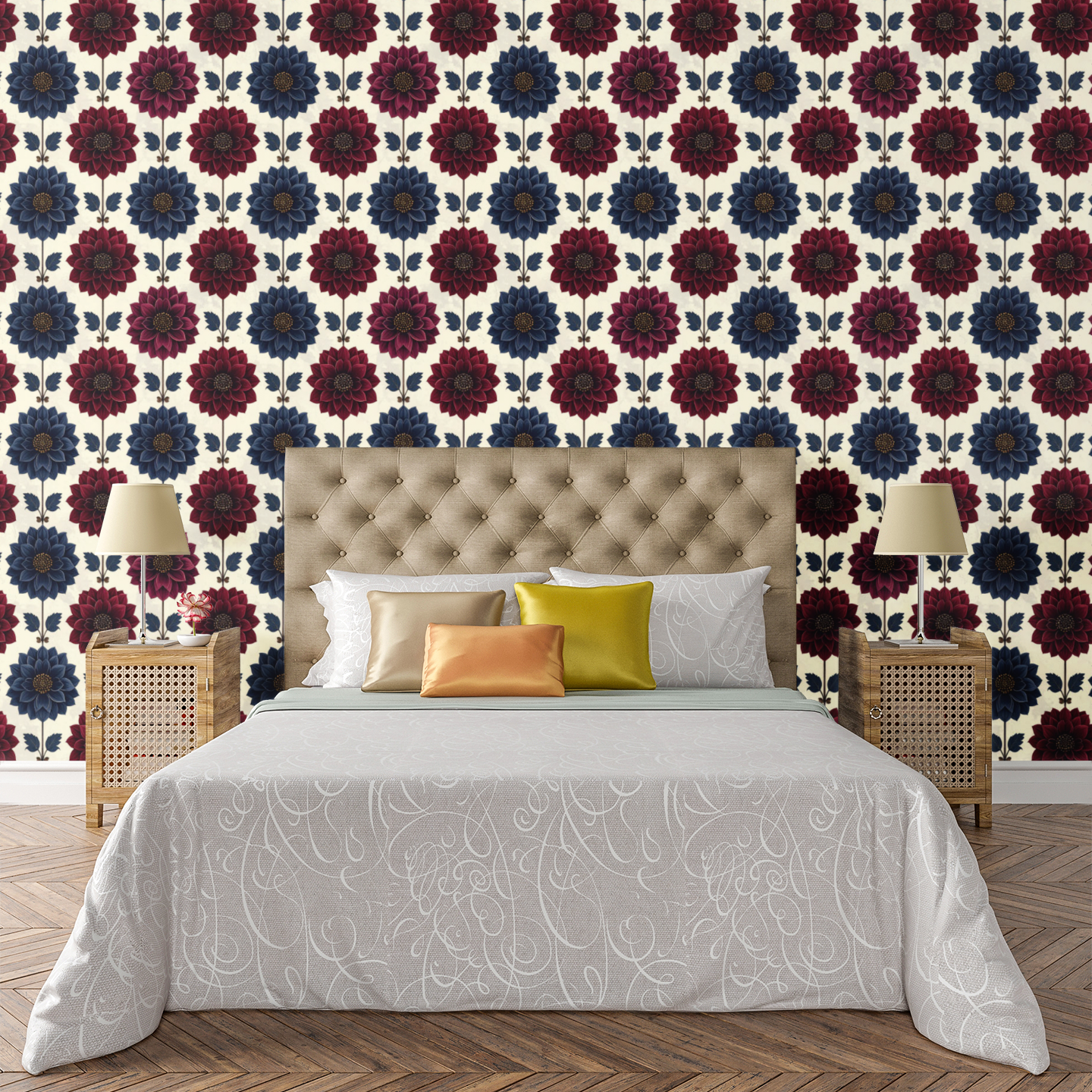 Gilded Jewel-Tone Botanical Wallpaper