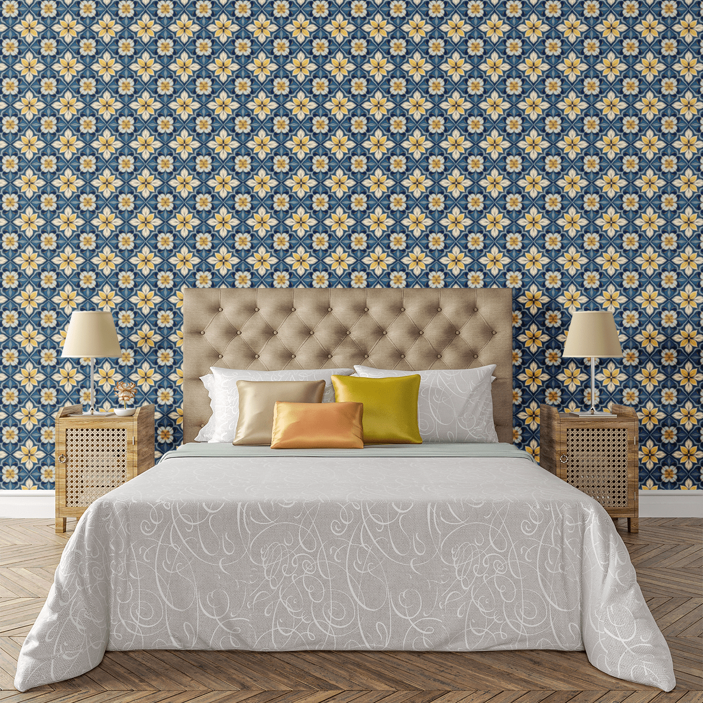 Azure Artisan Tile Wallpaper Peel and Stick Wallpaper | Accent Haus