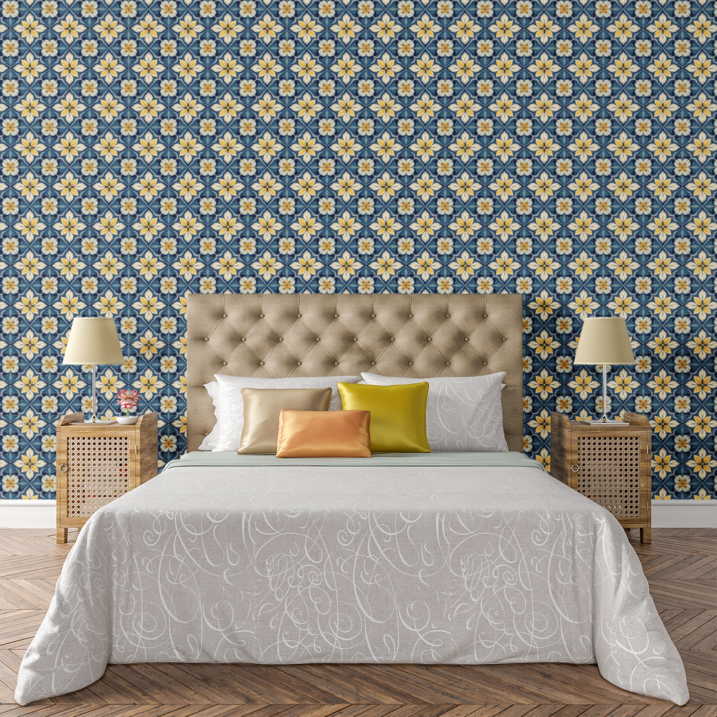 Azure Artisan Tile Wallpaper