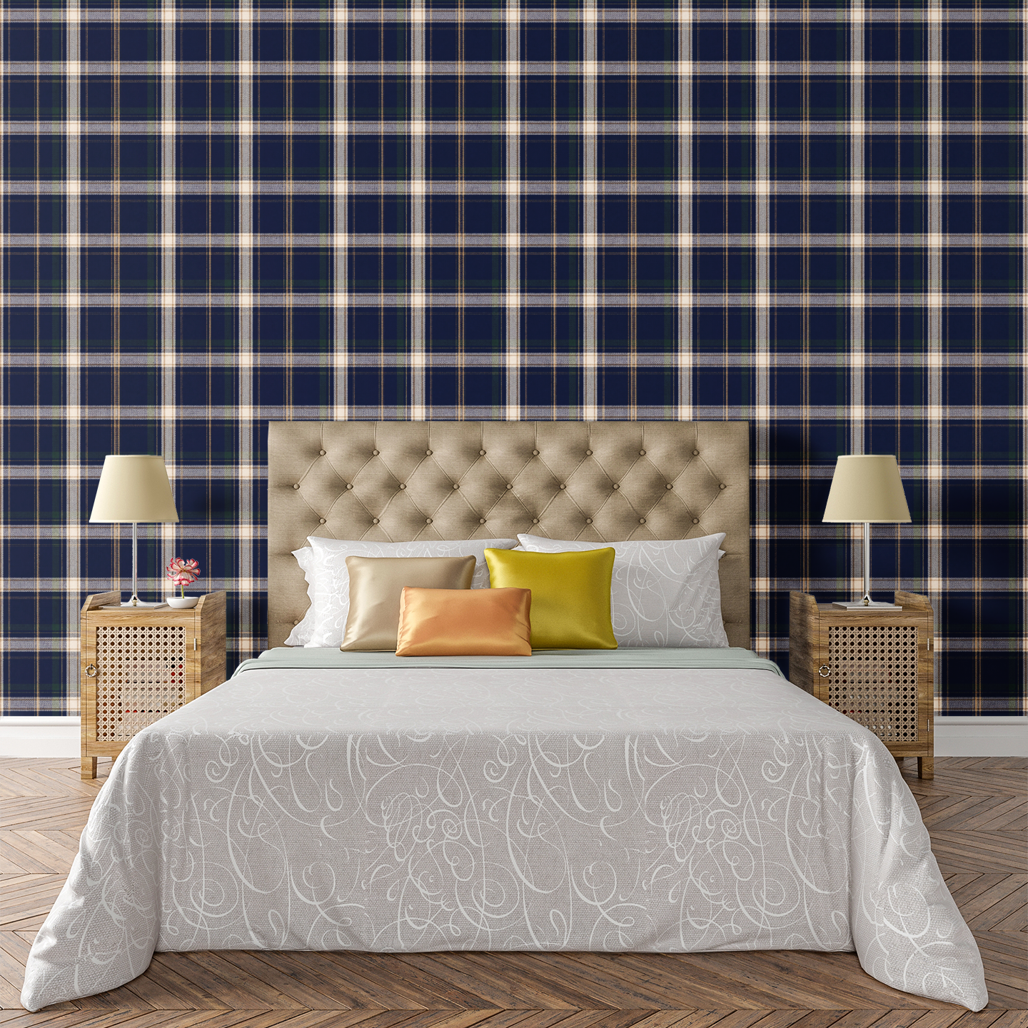 Library Plaid Navy Wallpaper