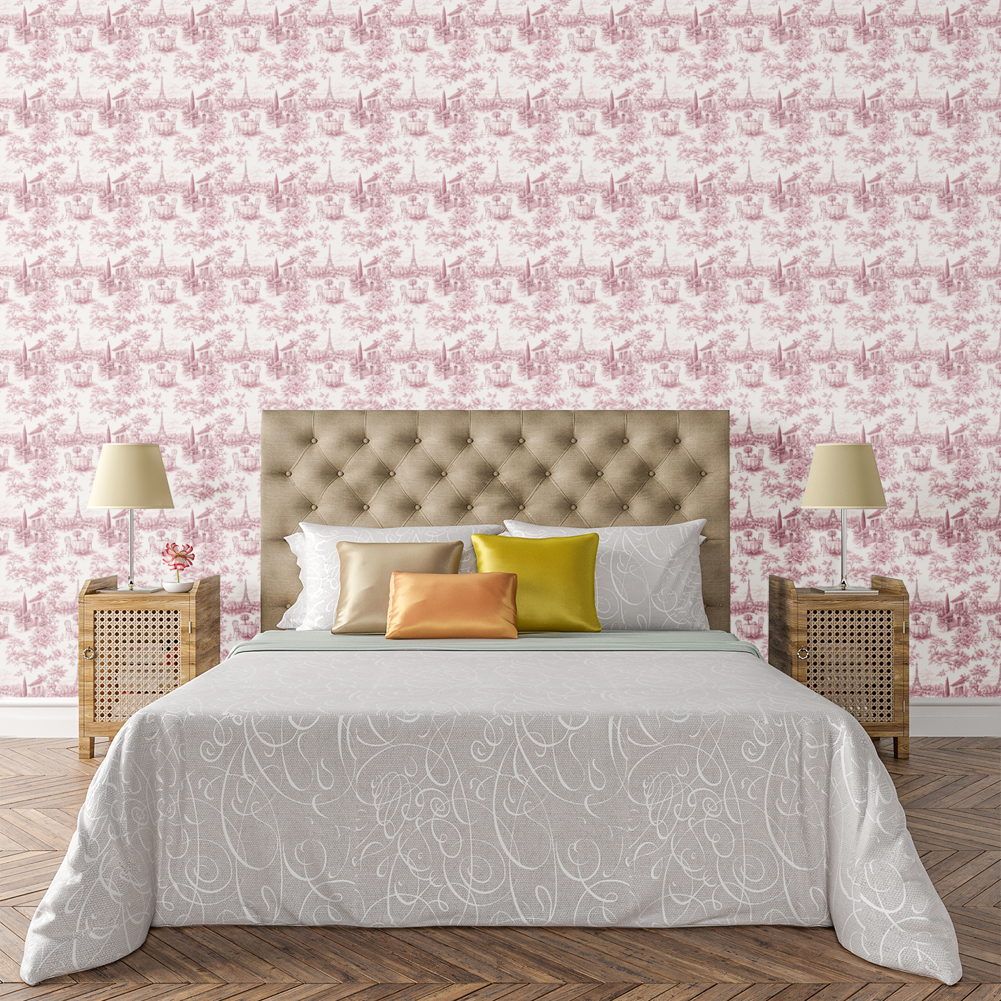 Versailles Toile Blush Wallpaper
