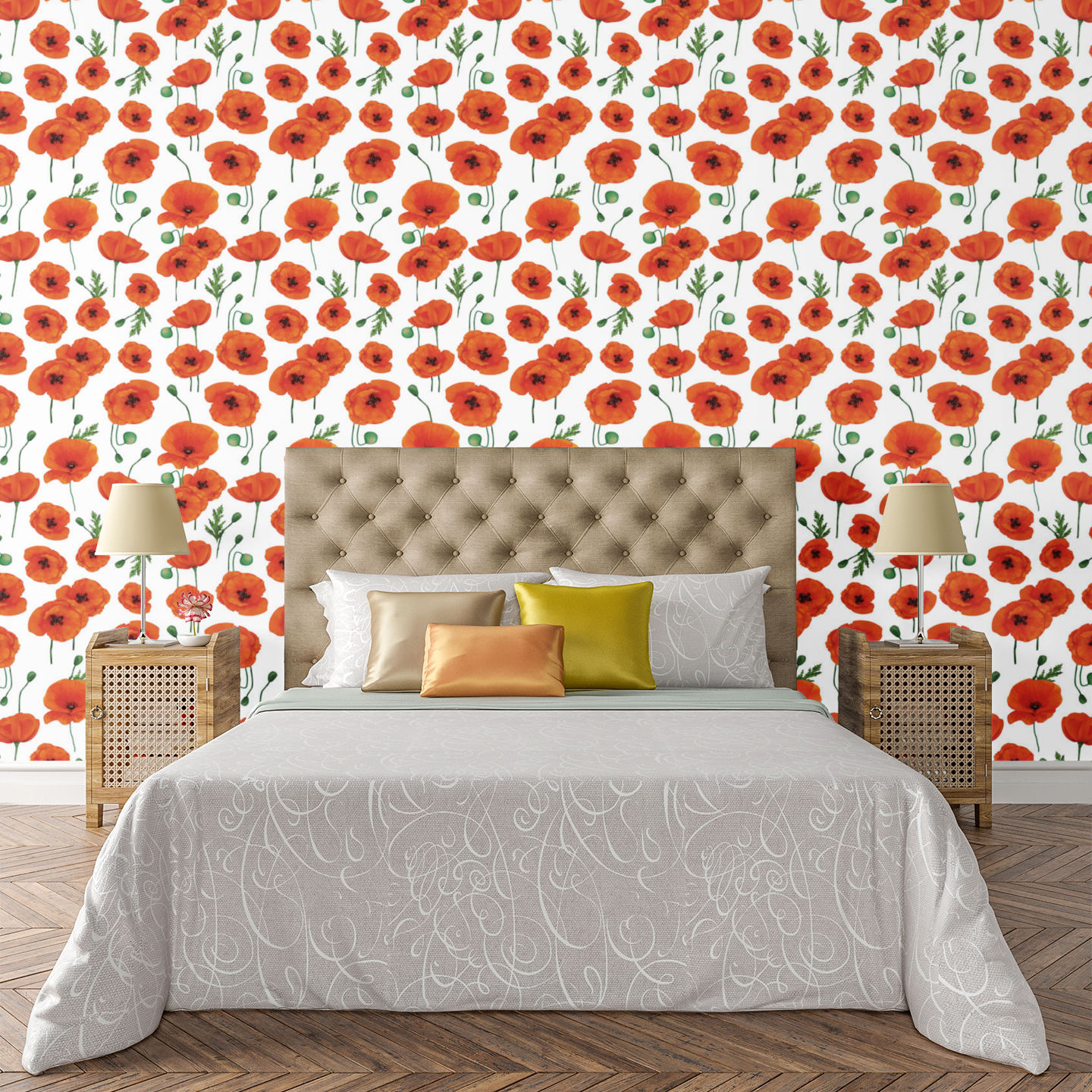 Summer Flowers II White Wallpaper