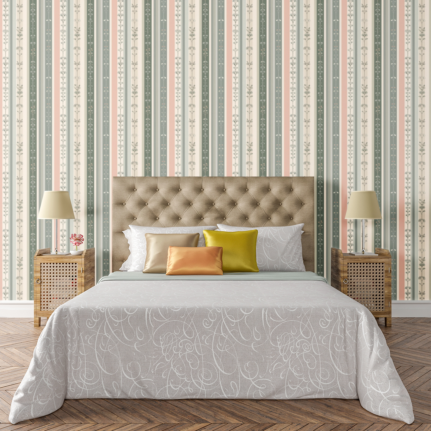 Minimalist Botanical Stripes Wallpaper