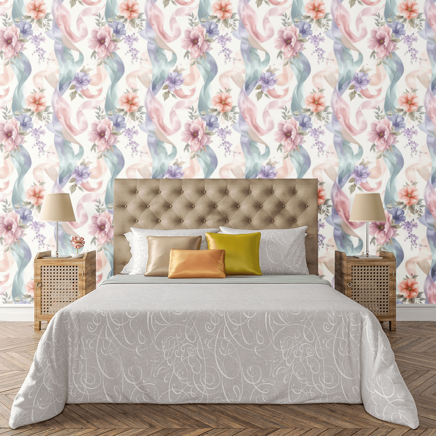 Floating Ribbon Garden Wallpaper Peel and Stick Wallpaper | Accent Haus
