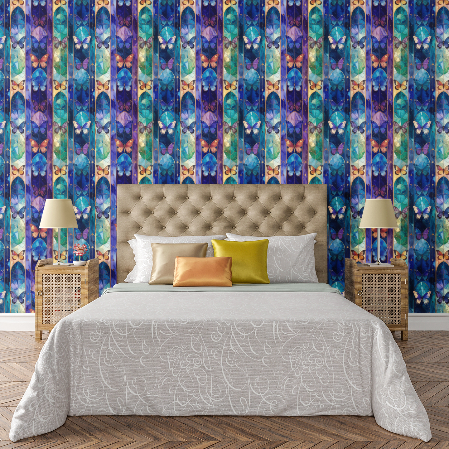 Floating Geometric Butterflies Wallpaper