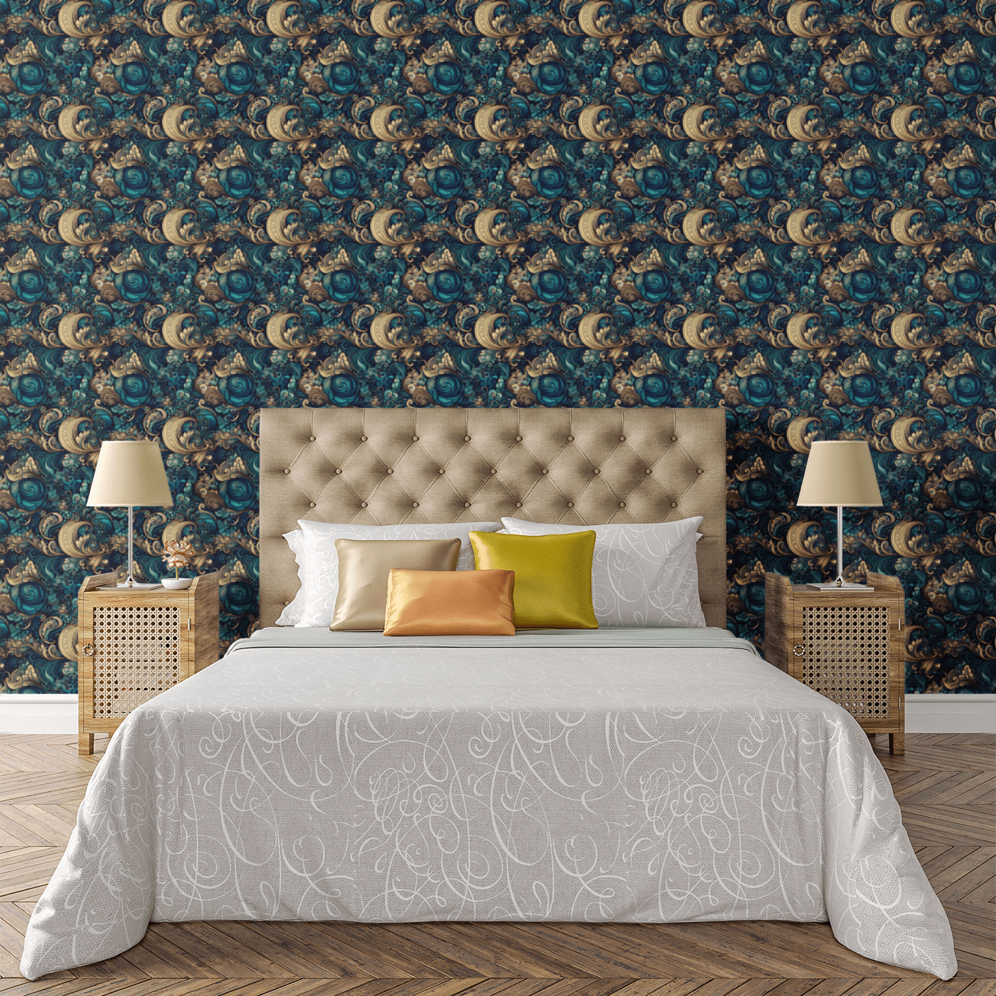 Azure Abyssal Baroque Wallpaper Peel and Stick Wallpaper | Accent Haus