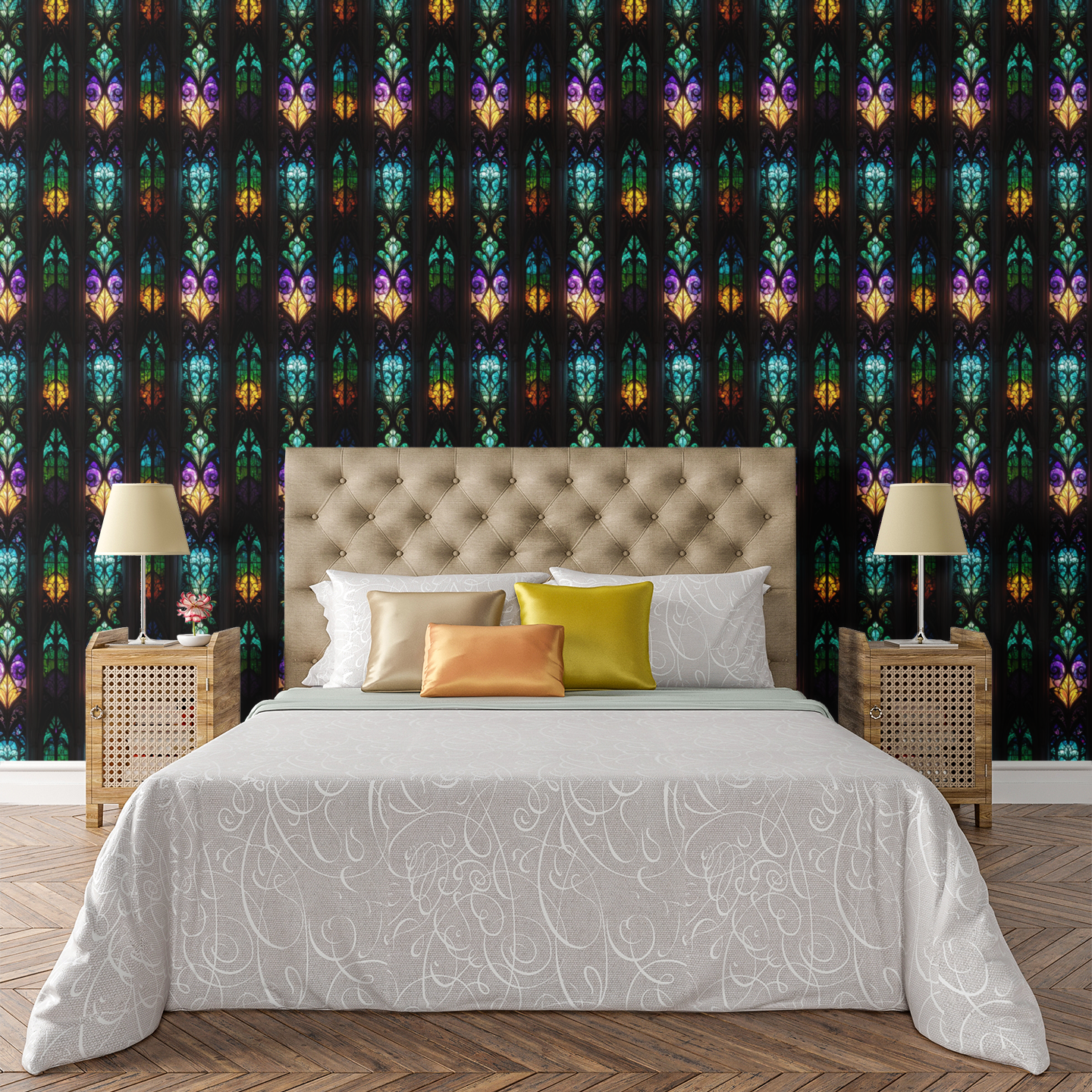 Botanical Stained Glass Wallpaper