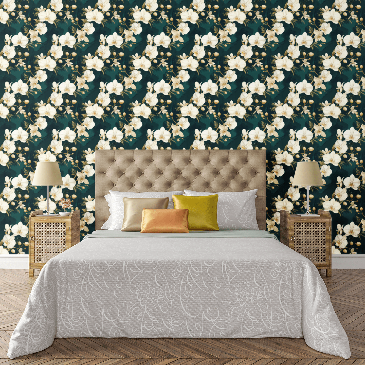 Golden Orchid Symphony Wallpaper Peel and Stick Wallpaper | Accent Haus
