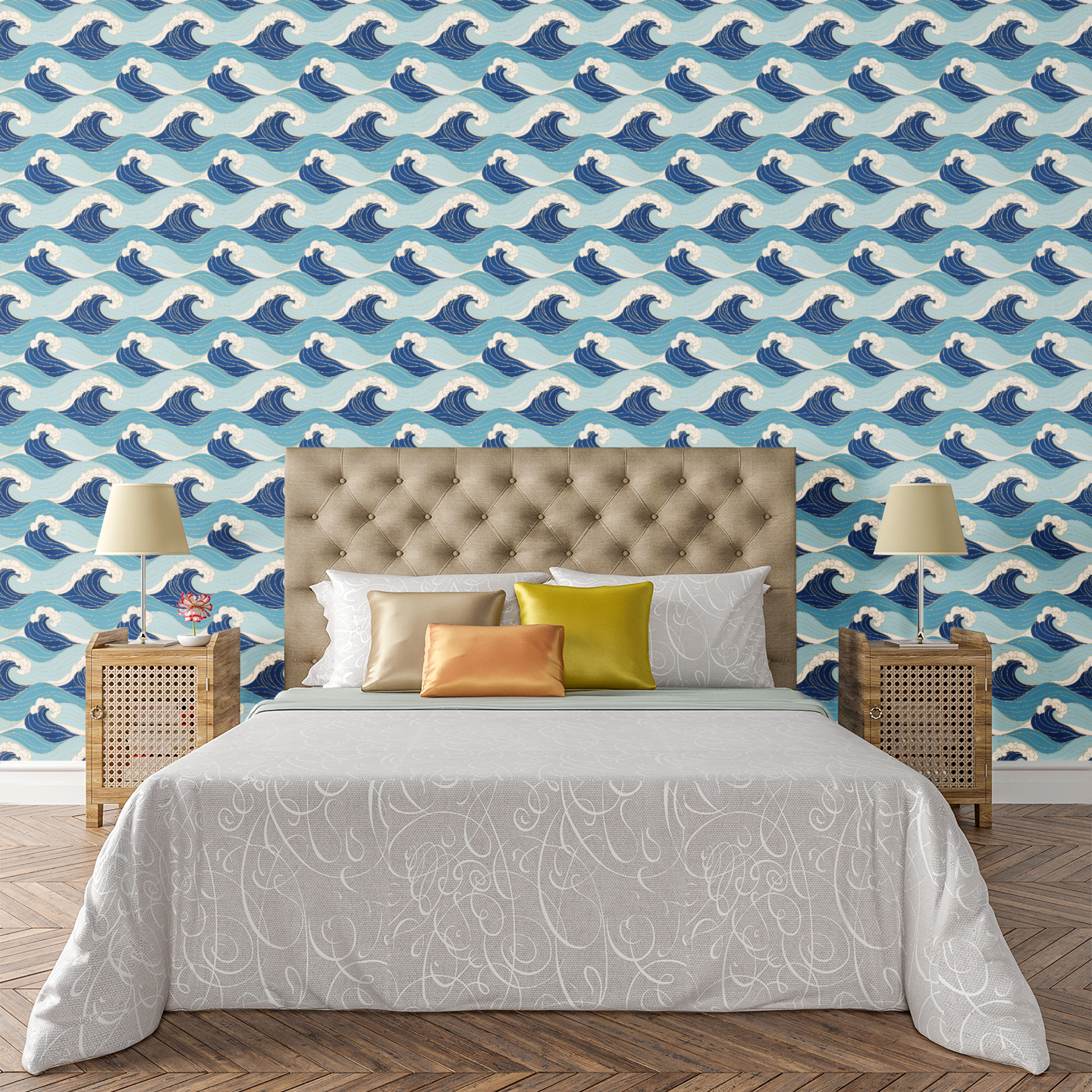 Ocean Wave Line Art Wallpaper