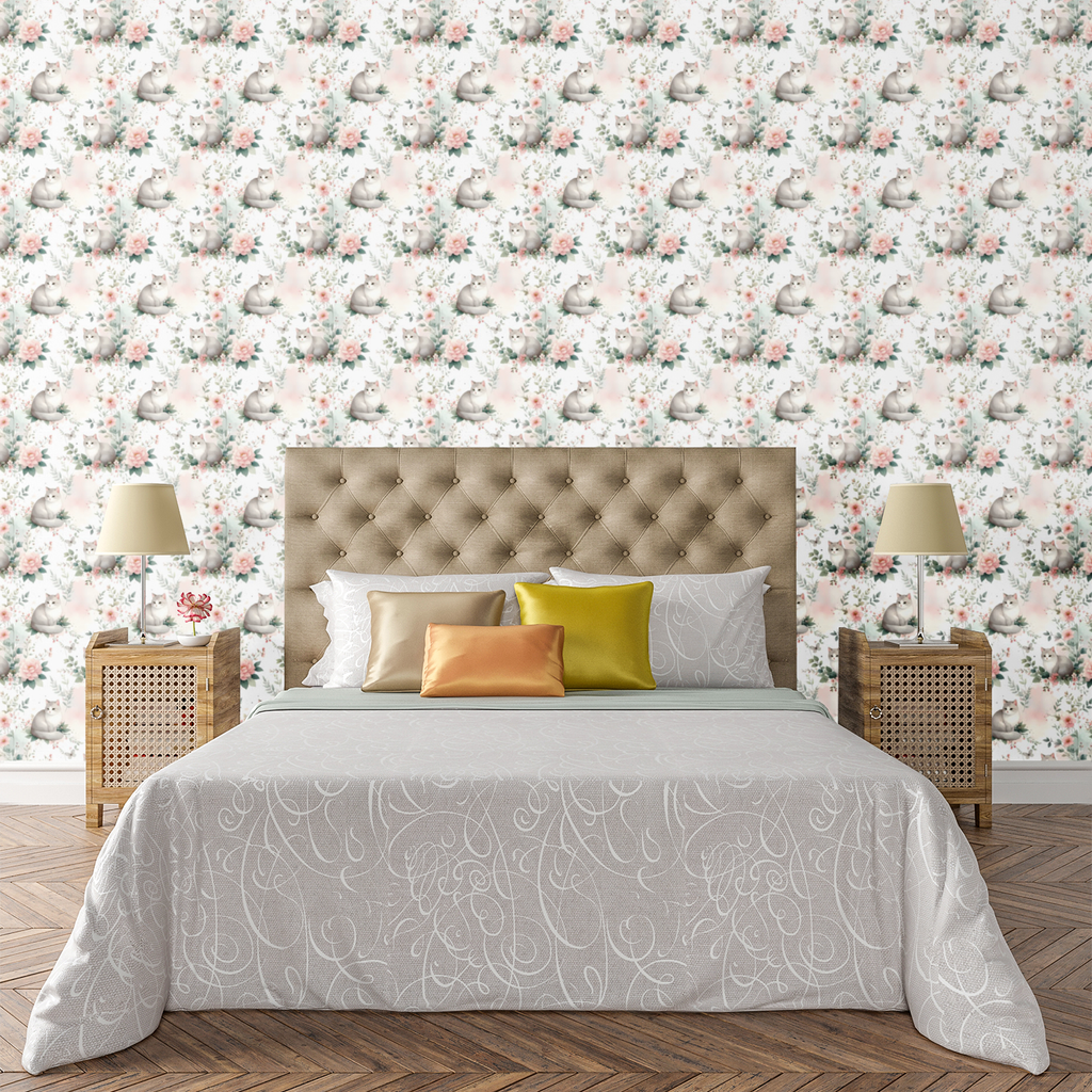 Whimsical Cats Garden Wallpaper