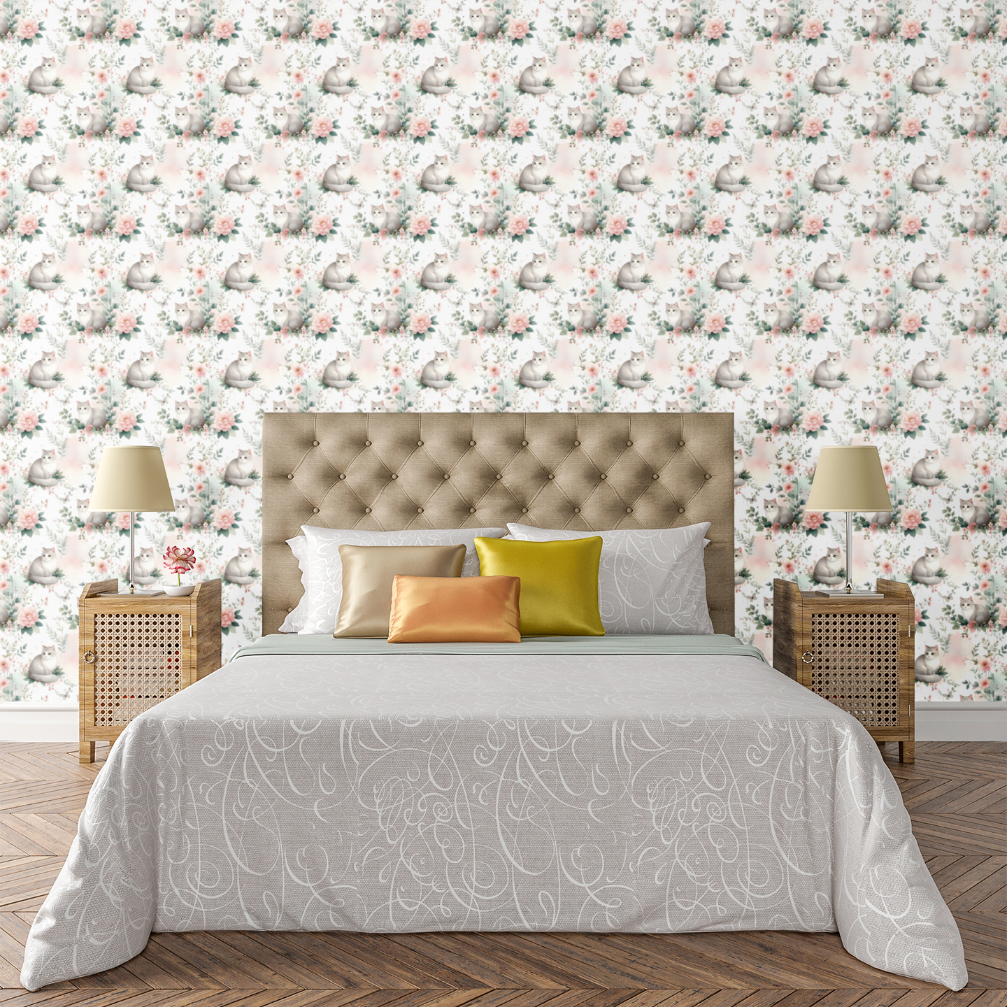 Whimsical Cats Garden Wallpaper