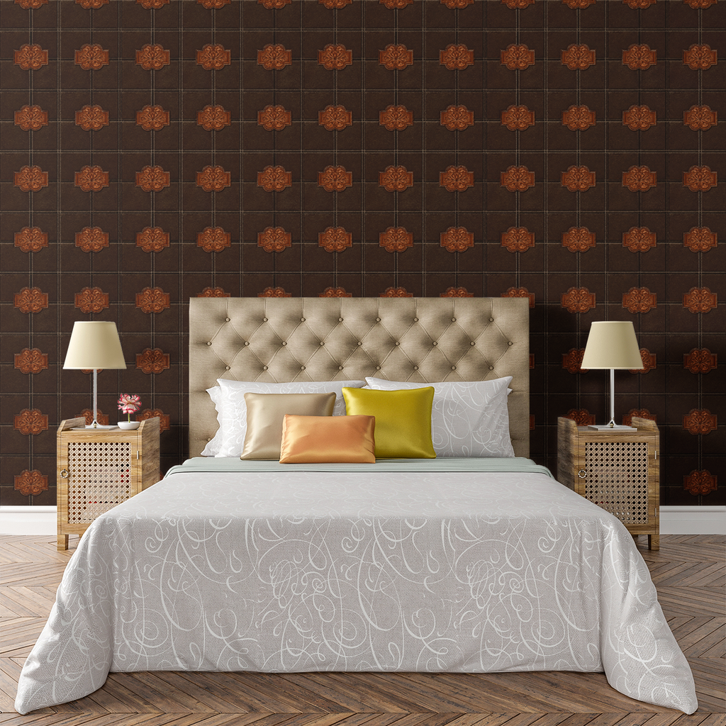 Leather Panel Espresso Wallpaper