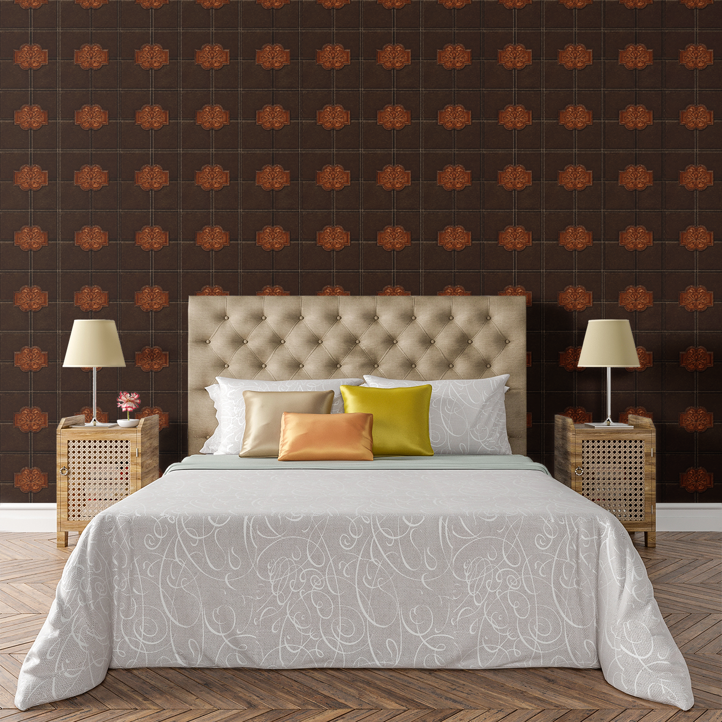 Leather Panel Espresso Wallpaper