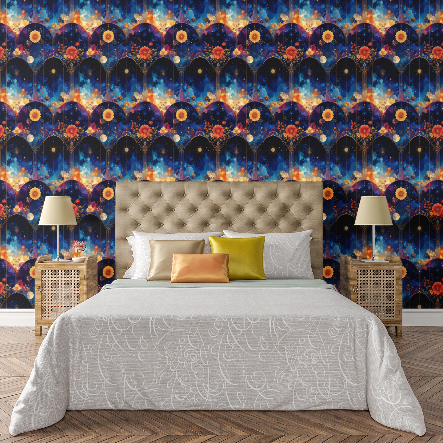 Blended Celestial Flowers Wallpaper