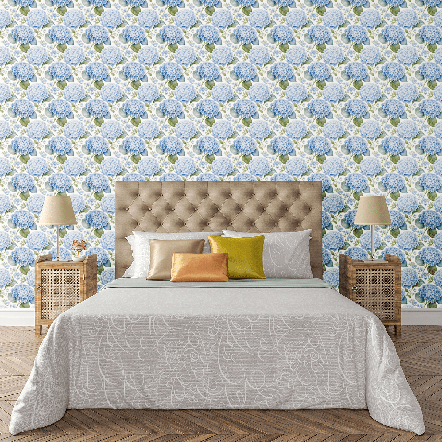 Hydrangea Harbor Blue Wallpaper Peel and Stick Wallpaper | Accent Haus