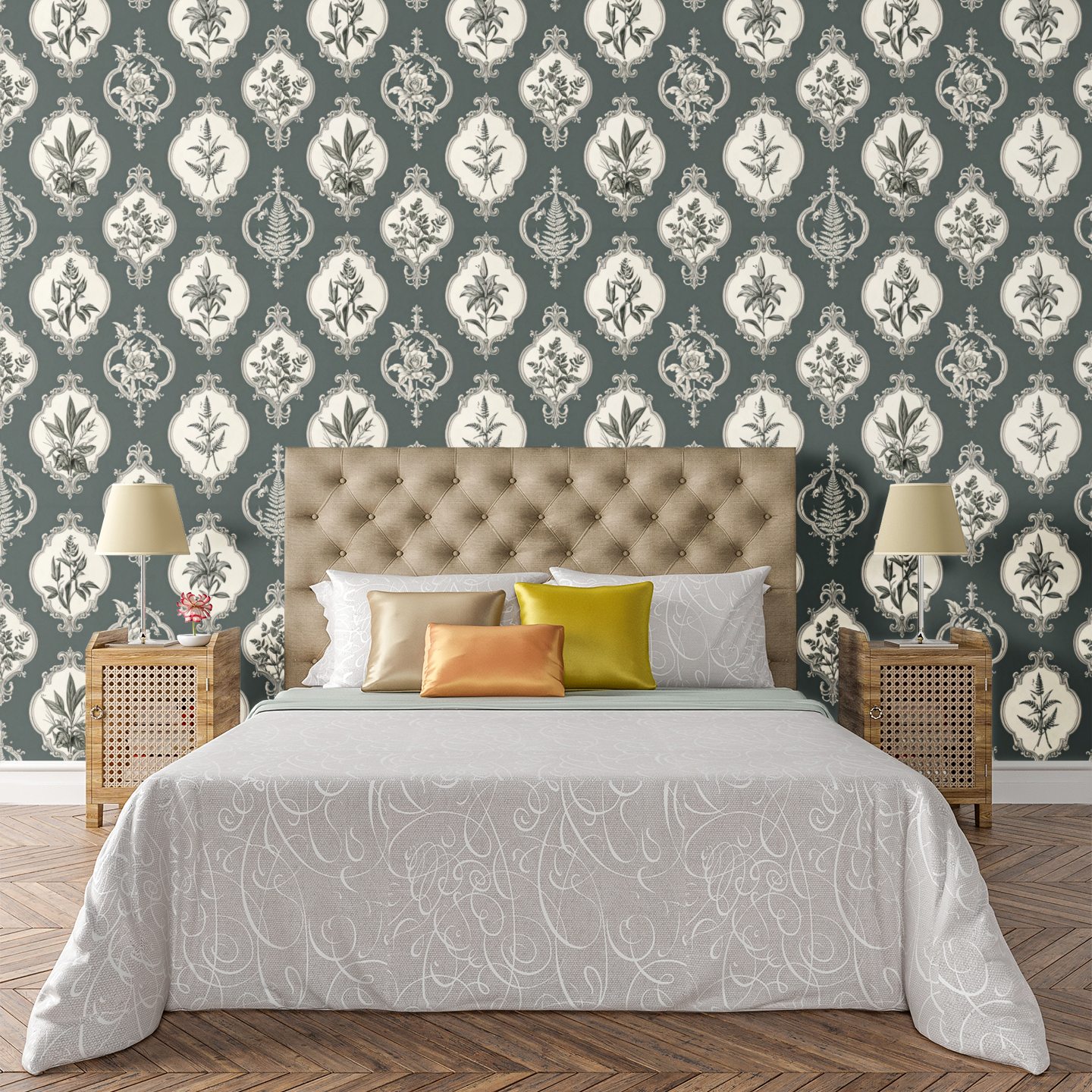 Vintage Botanical Medallion Wallpaper