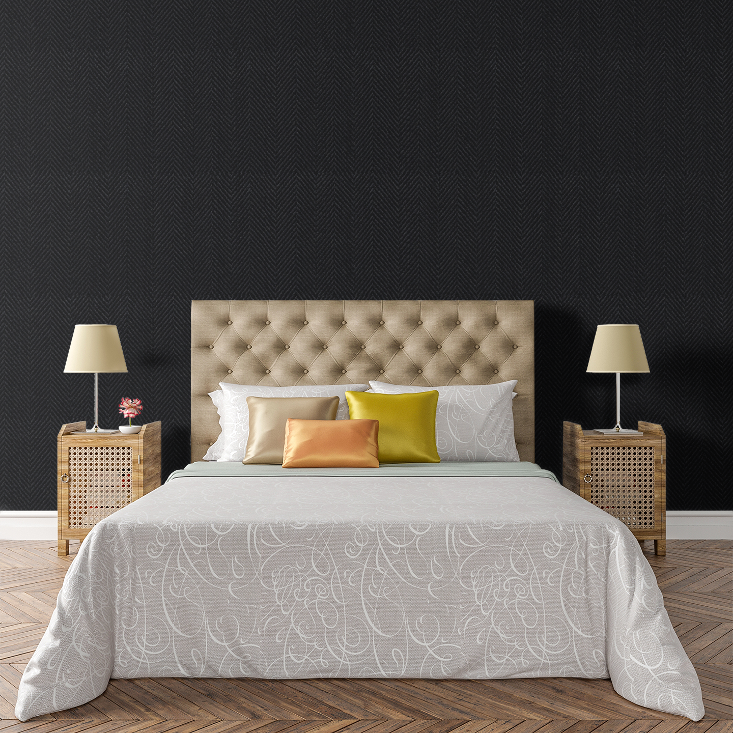 Heritage Herringbone Charcoal Wallpaper