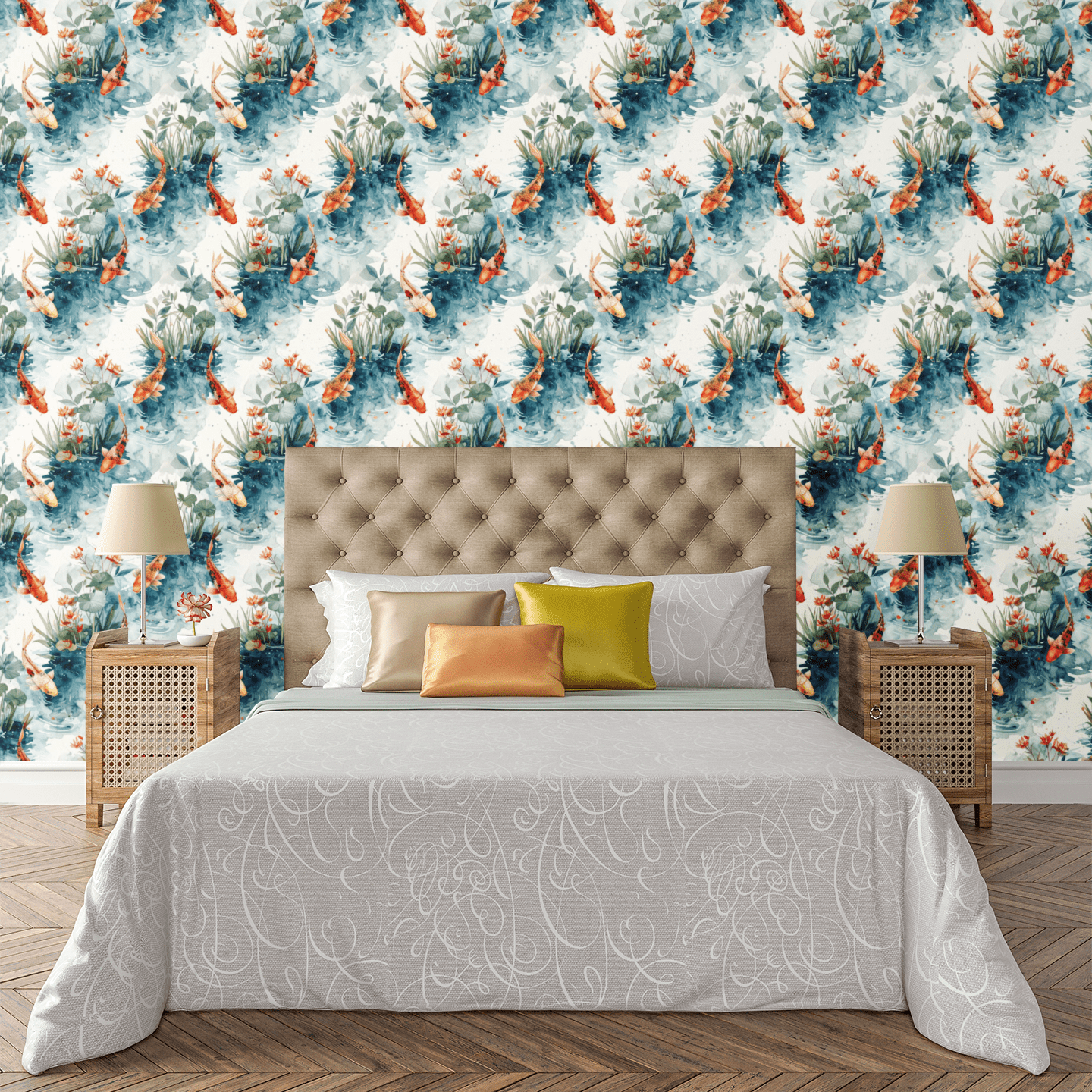 Dancing Koi Streams Wallpaper Peel and Stick Wallpaper | Accent Haus