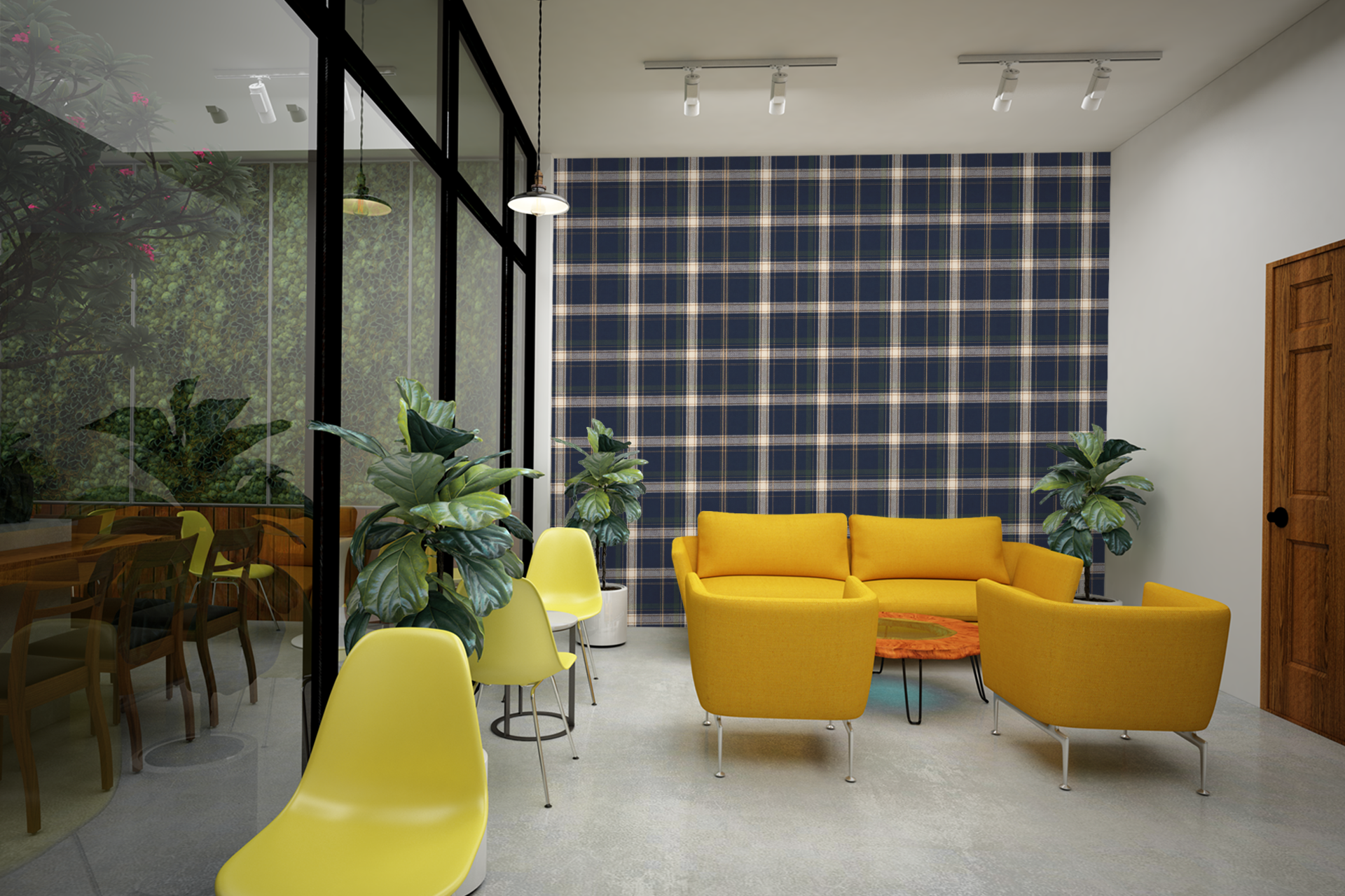 Library Plaid Navy Wallpaper
