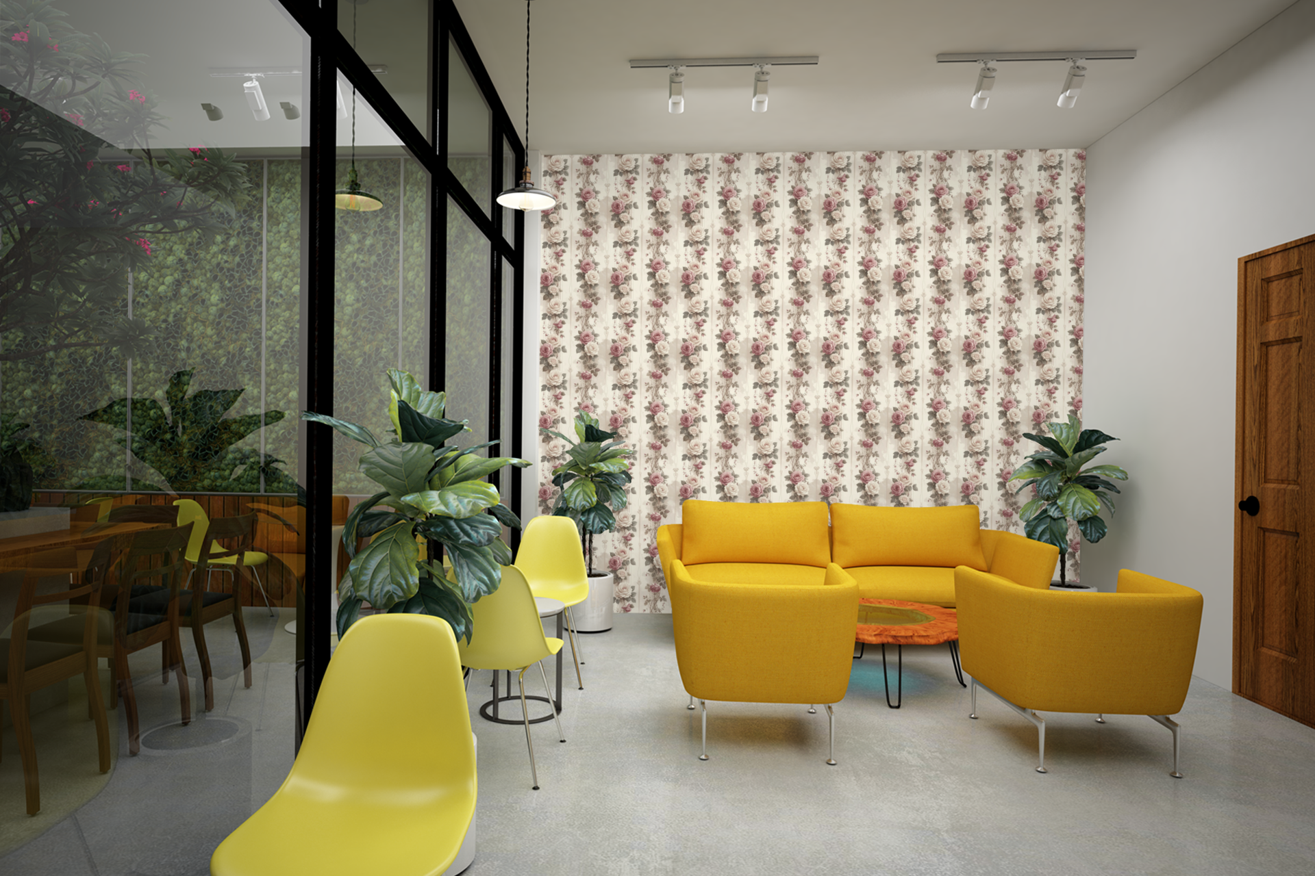 Botanical Ribbon Roses Wallpaper